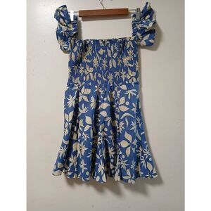 Zara womens small square neck smocked floral mini skater dress off shoulder